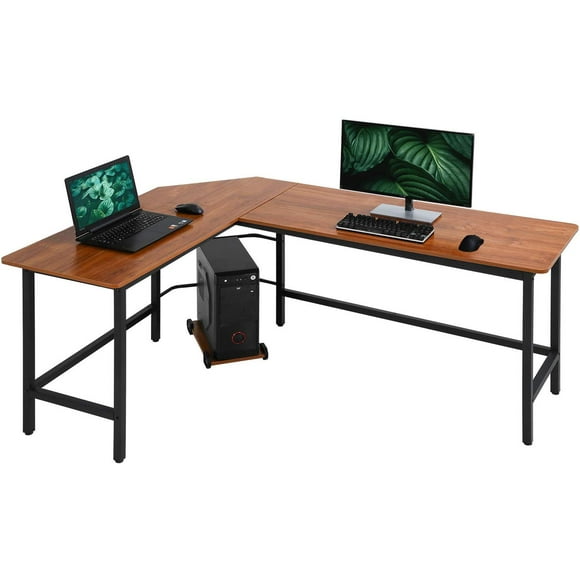 Computer Desk Gaming Desk Office L Shaped Desk PC Wood Home Large Work Space Corner Study Desk Workstation (Brown)