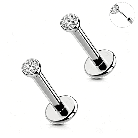 DESIGNICE 2Pcs Silver 20G/18G/16G Threadless Nose Stud Flat Back Earrings 316L Surgical Steel Cz Nose Helix Cartilage Tragus Conch Labret Medusa Monroe Piercing Jewelry-Multiple Sizes&Gauges