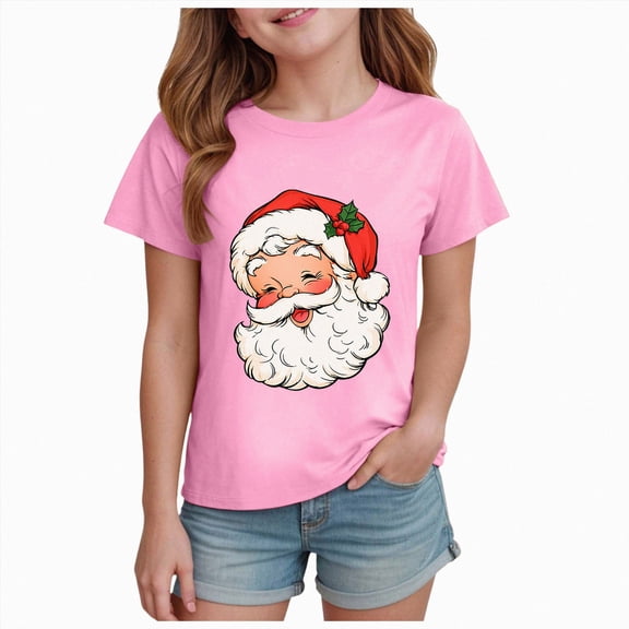 sdbrld Girls Christmas Shirt Kids Cute Graphic T-Shirt Funny Xmas Holiday Tee Tops Pink Sizes 5-6 Years