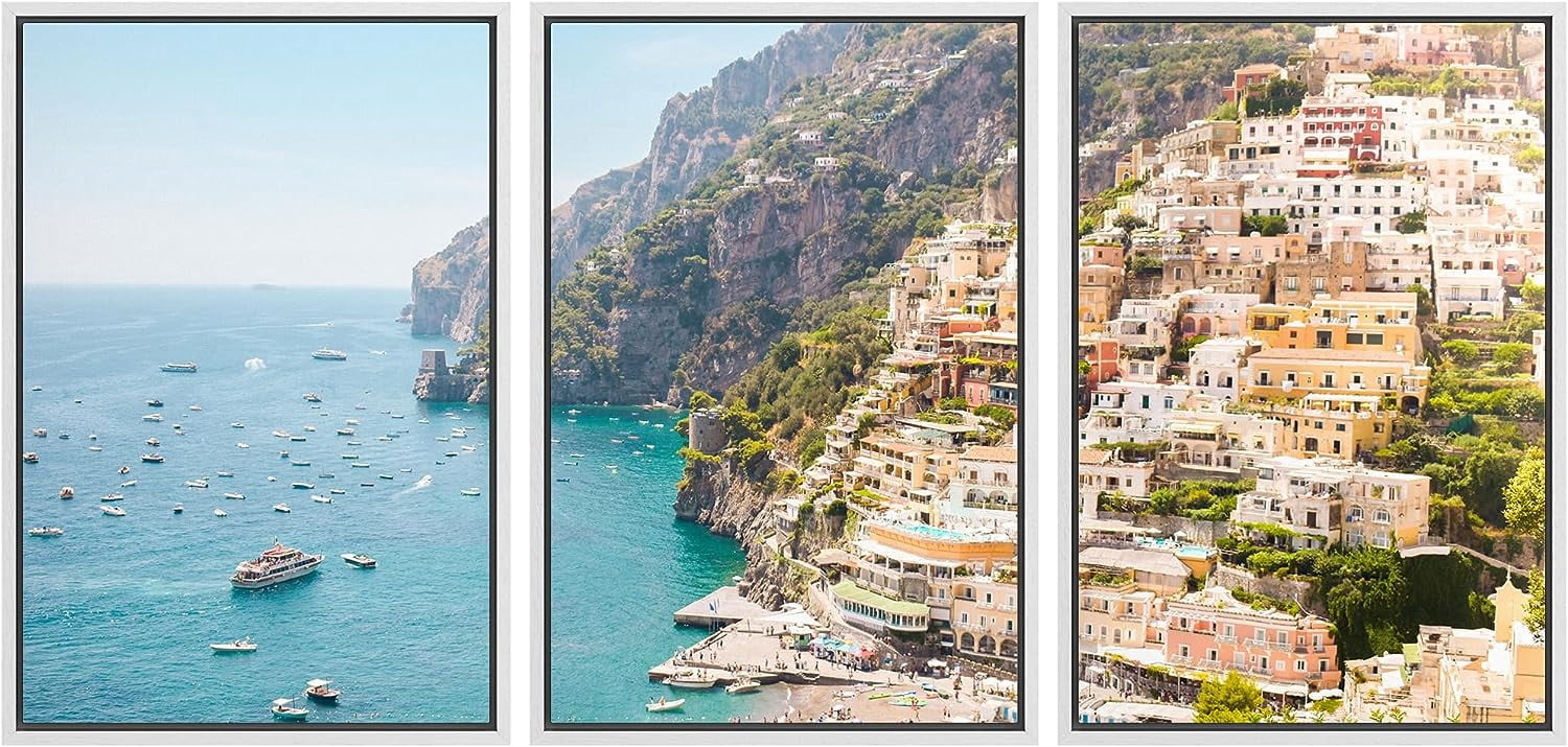 PixonSign Framed Canvas Print Wall Art Set Italian Sea Shore Beach ...