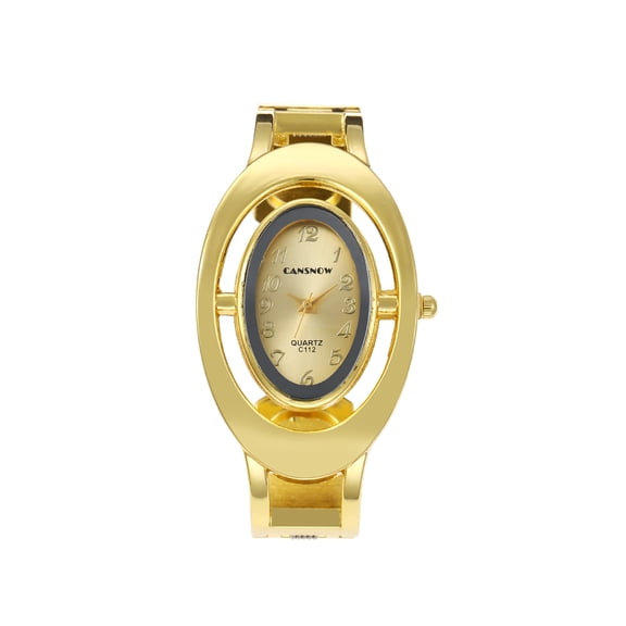 Golden Oval Bracelet Watch for Women Golden Dial Quartz Bangle Watch Luxury Elegant Jewelry Watch