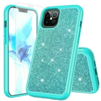 for Apple iPhone 12 Pro iPhone 12 (6.1") with Screen Protector Phone Case Glitter Shock proof Edge Scratch Shield Hybrid Layers Slim Bumper Cover (Teal)