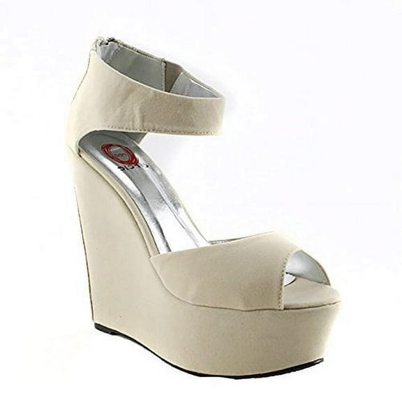 Vegan Suede Ankle Strap Faux Suede Platform Peep Toe Wedge
