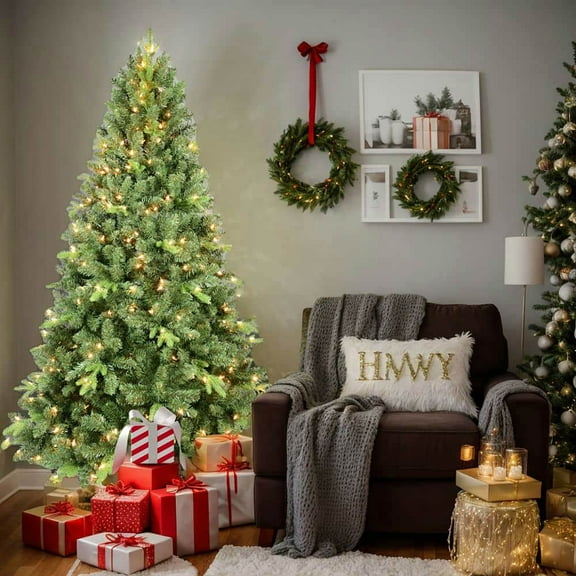 Spaco Artificial 4FT Christmas Tree with 636 PE/PVC Mixed Branch Tips and 200 UL Warm White Led, Christmas Tree with Hinged Premium & Foldable Base for Indoor Holiday Decoration, Green