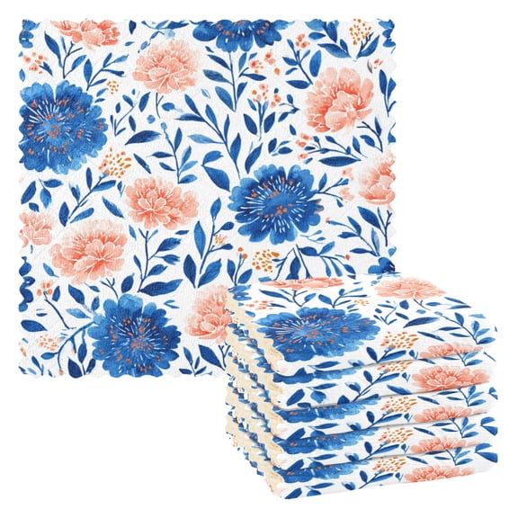 6 Pieces of Kitchen Towels 11x11Inch Kitchen Dish Cloths Kitchen Dish Towels Reuseable Cleaning Cloths Pink Blue Flowers