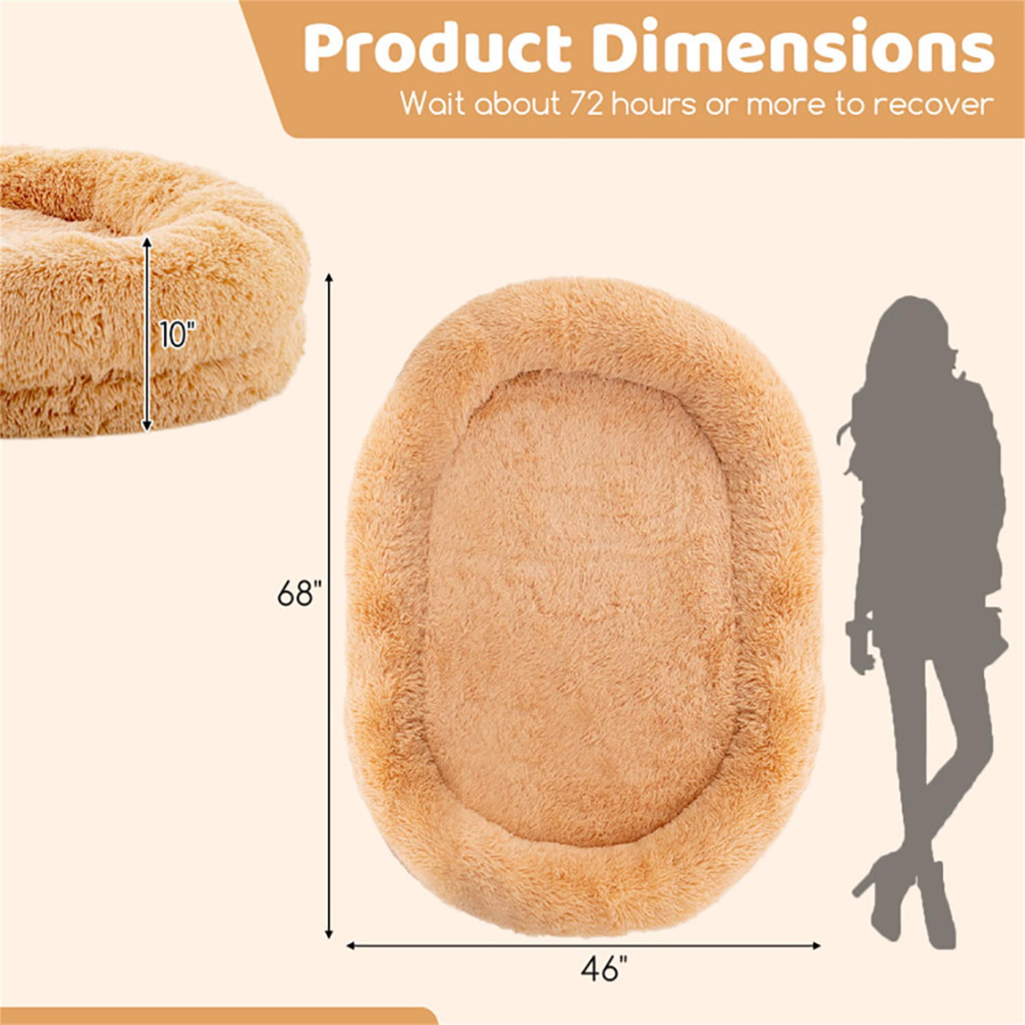 Kadyn 68" Dog Bed Sofa for Large Dogs with Soft Blanket and Plump Pillow, Stylish Washable Fluffy Pet Couch Furniture, Beige