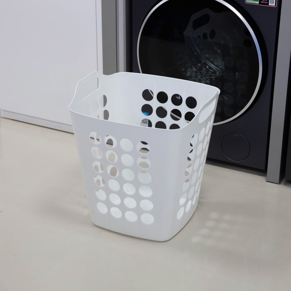 Flexible Plastic Laundry Basket - Square Storage Hamper with Side Handles for Easy Carrying - Versatile Organizer for Laundry, and Household Storage, White 50 Litter