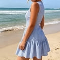 thumbnail image 5 of Women's Striped Mini Dress Sleeveless Crewneck Button Ruffle Hem Tank Dresses Summer Dressy Casual Sundress, 5 of 9