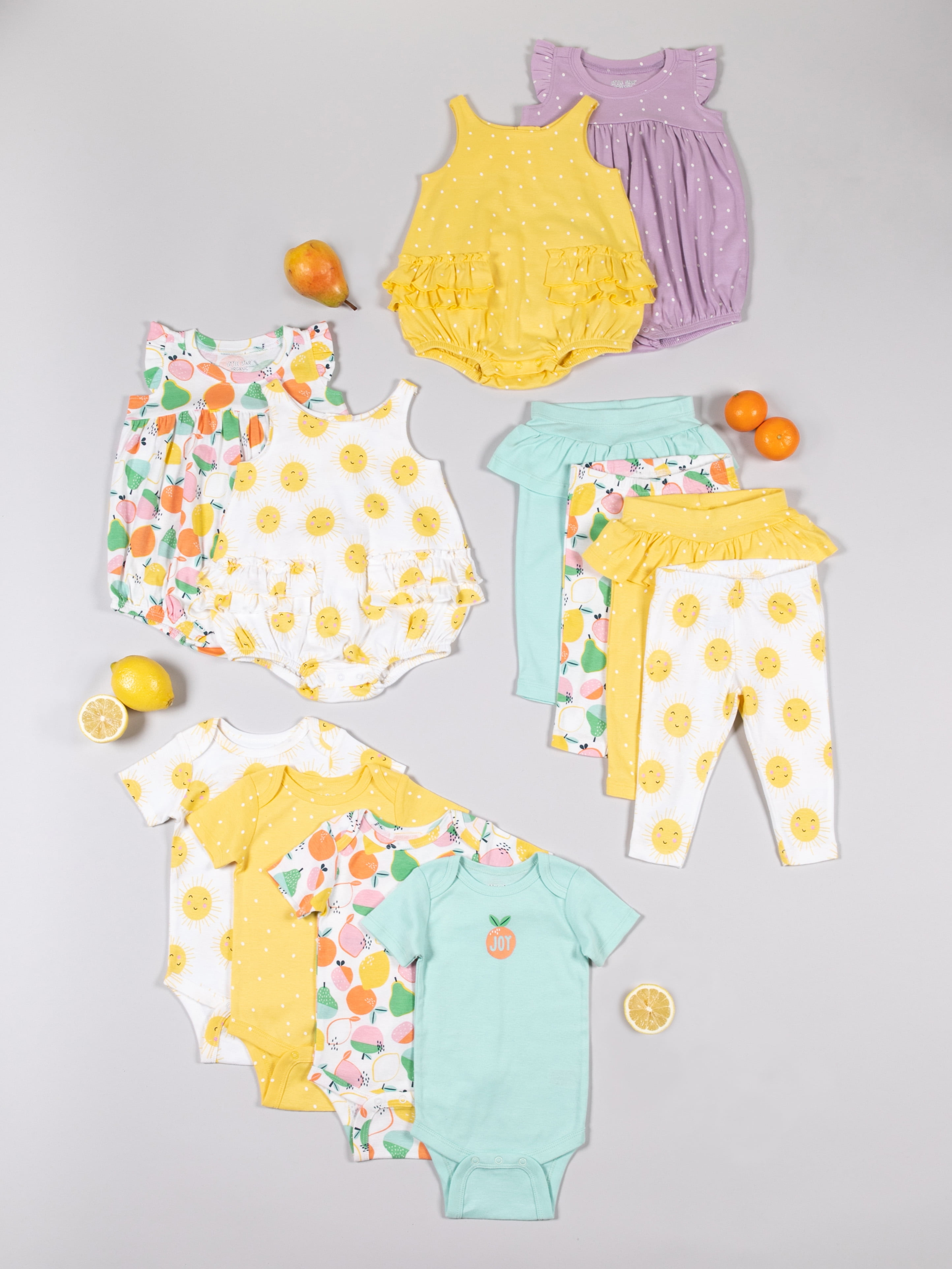 Little Star Organic Baby Girl 5Pk Short Sleeve Bodysuits, Size Newborn - 24M