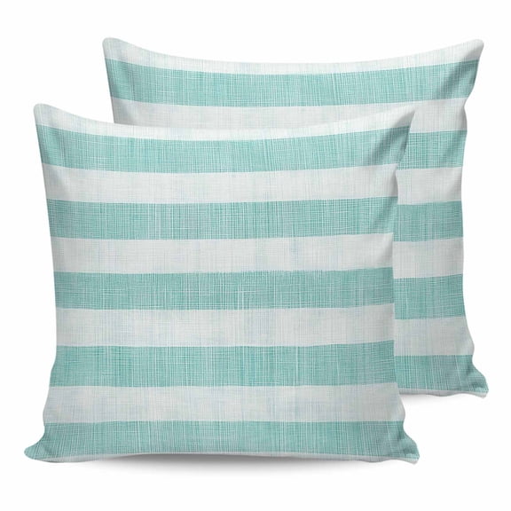 Pillow Covers 24x24 Set of 2, Aqua Striped Throw Pillow Covers Decorative Couch Cushion Cover, Rustic Farmhouse Stripes Microfiber Soft Square Pillowcases for Bedroom Living Room Sofa