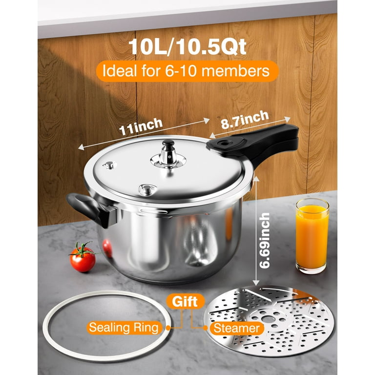  WantJoin Stainless Steel Pressure Cooker(Non-Aluminum),10 Quart  Induction Compatible Pressure Cooker with Spring Valve Safeguard  Devices,Compatible with Gas & Induction Cooker: Home & Kitchen