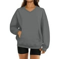thumbnail image 2 of Women's V-Neck Sweatshirt with Pockets, Womens V Neck Sweatshirts No Hood Lightweight Casual Soft Fashion Gray XL, 2 of 7