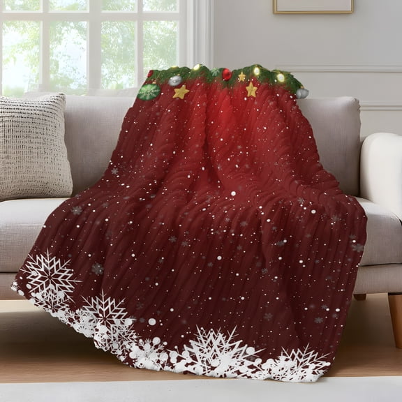 Christmas Balls Fleece Throw Blanket for Couch, Winter Xmas Snowflakes Pine Red Microfiber Flannel Blanket for All Season, Lightweight Soft Throw Blankets for Gifts, Home Decor, 32"x47"