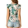 thumbnail image 3 of INSPIRE CHIC Women's Tropical Printed Square Neck Ruffle Tank Top XS Green, 3 of 7