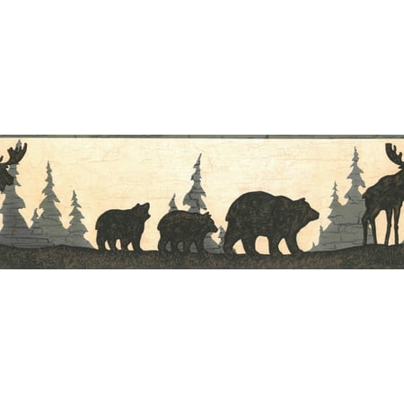 Prepasted Wallpaper Border Animal Green Brown Beige Moose