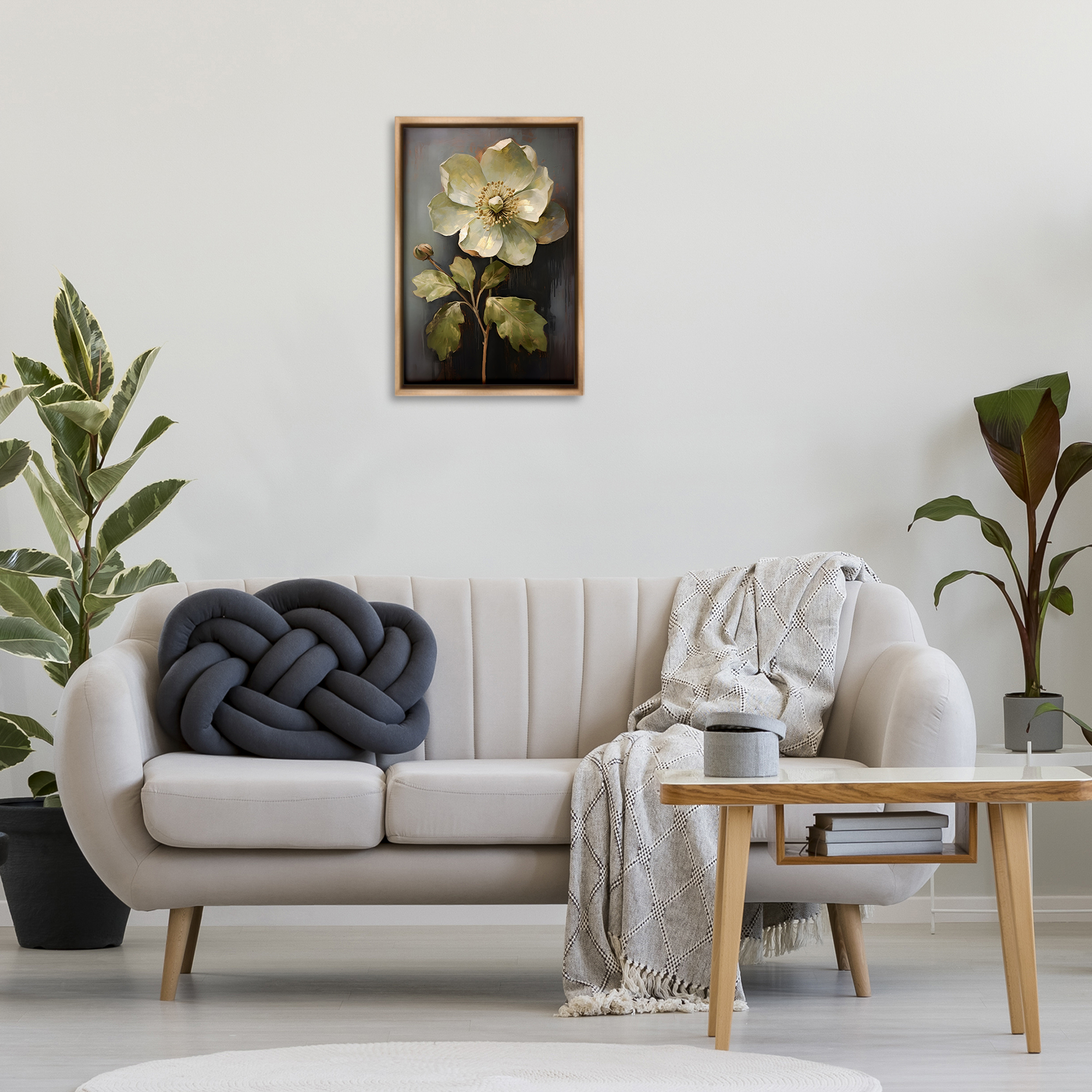 Stupell Industries White Magnolia Floret Botanical & Floral Painting Brown Floater Framed Art Print Wall Art, 17 x 25