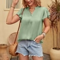 thumbnail image 2 of Hfyihgf Women's Short Sleeve Satin Blouses Dressy Casual Loose V-Neck Silk Shirts Summer Elegant Ruffle Sleeve Tunic Tops(Green,M), 2 of 5