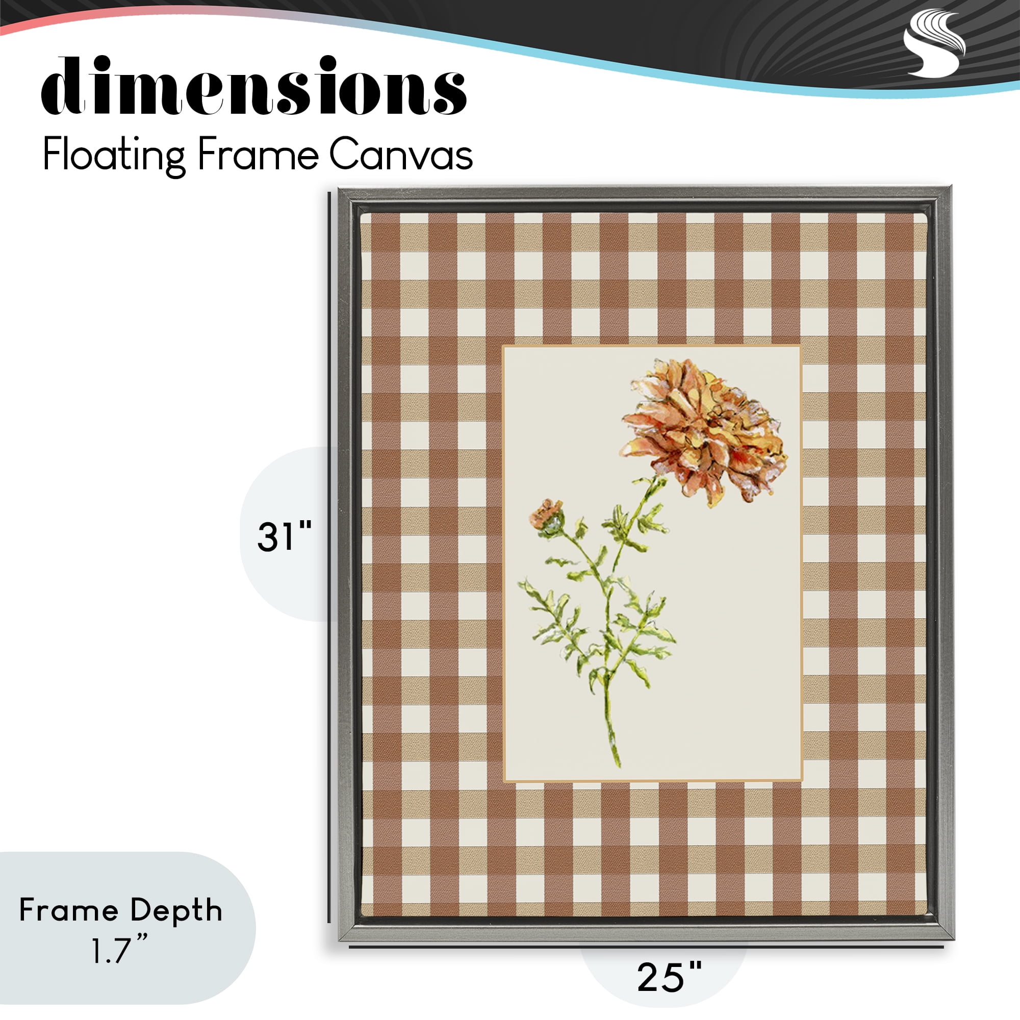 Stupell Industries Plaid Marigold Flower Gray Framed Floater Canvas Wall Art, design by Lisa Wehmeyer