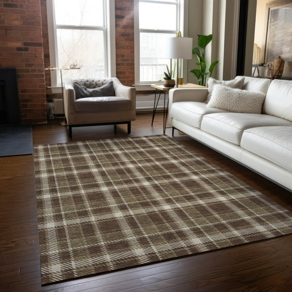 Addison Rugs Chantille Indoor/Outdoor Transitional Plaid Chocolate Washable Rectangle Rug, 9' x 12'