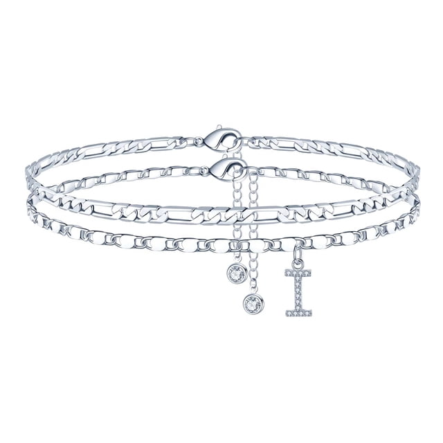 Tobilleras Ursteel chapadas en plata con inicial I ajustables 27 cm