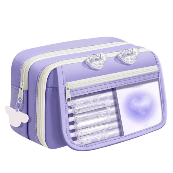 Big Capacity Pencil Case with 3 Compartments, Large Pencil Pouch Pen Bag Organizer for Office Essentials,Purple