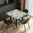 thumbnail image 2 of FKELYI Blue Retro Floral Hummingbird Print Square Fitted Table Cover Tablecloth with Elastic Edge Card Tables Top Cover Kitchen Accessories Home Decoration, 36x36 inch, 2 of 6