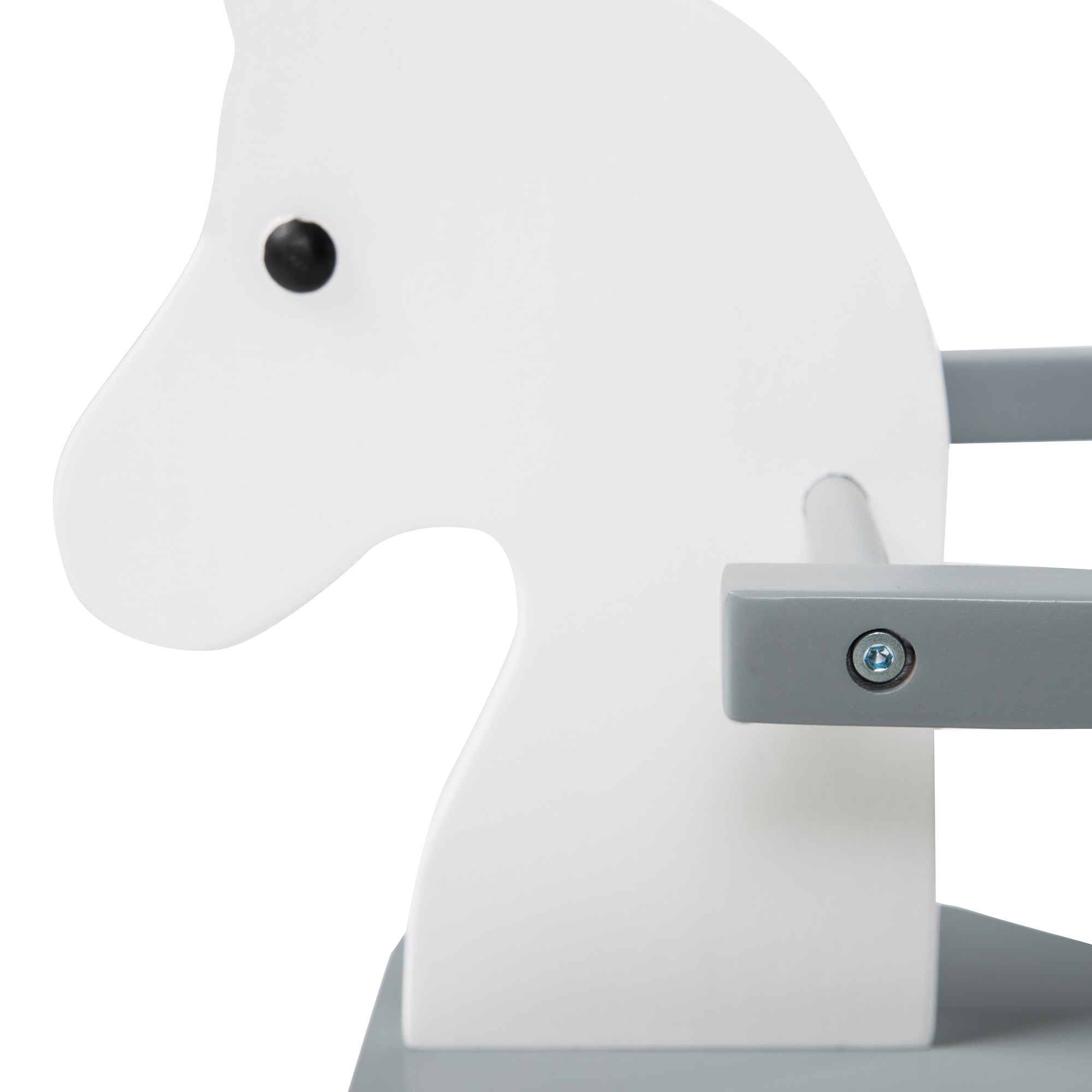 Roba Wooden Rocking Horse - White & Gray - Solid Wood Lacquered, Ride-On, Grows With the Child, Removable Protective Ring, 55 Lb Capacity, For 18+ Months