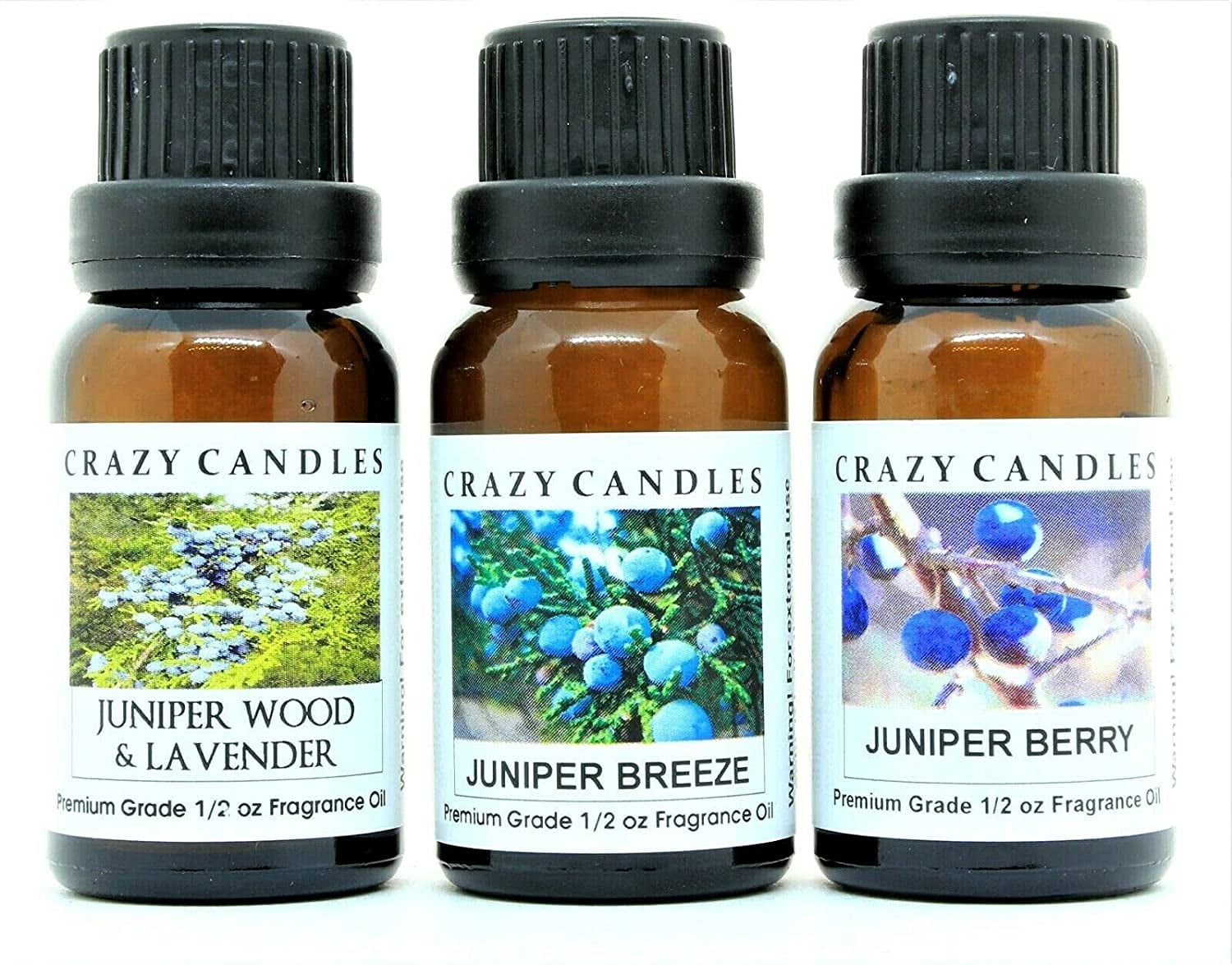 Crazy Candles 3 Bottles Set, 1 Juniper Wood & Lavender, 1 Juniper Berry