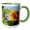 Green/White, variant on 3drose, a Ruby-throated Hummingbird and Carpenter Bee Enjoying a Sunflower., 11oz Two-tone Yellow Mug