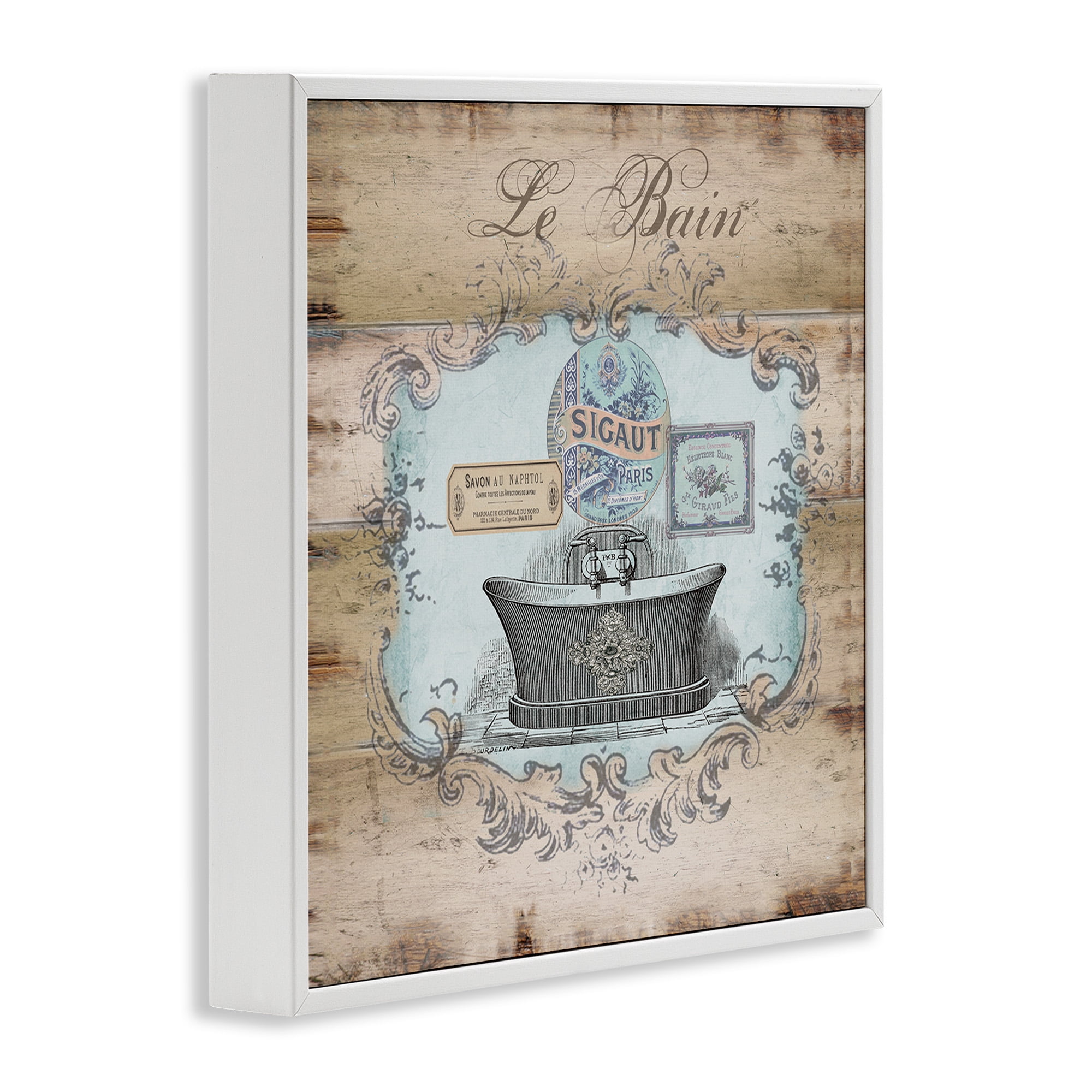 Stupell Industries Le Bain Vintage Style Bath Typography Painting White Framed Art Print Wall Art, 24 x 24