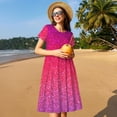 thumbnail image 4 of Uemuo Light Purple Glitter Print Womens Summer Dress Casual Swing Short Sleeve Sundresses Beach A-line Shift Dress, 4 of 6