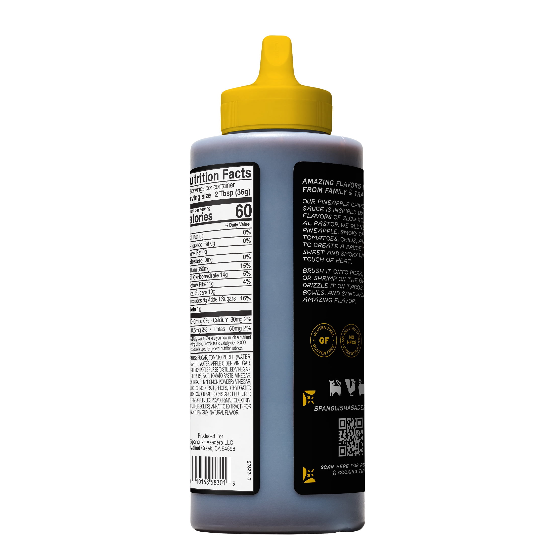 (6 pack) Spanglish Asadero Pineapple Chipotle BBQ Sauce for Beef, Pork, and Chicken, 15.3 oz Bottle