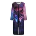 thumbnail image 3 of Yuyamidu Wolf Long Zip Up Bathrobes for Women Long Sleeve Robes Size S Galaxy Robe Housecoats Lightweight Crewneck Sleep Dress Comfy Zipper Front Loungewear, 3 of 7
