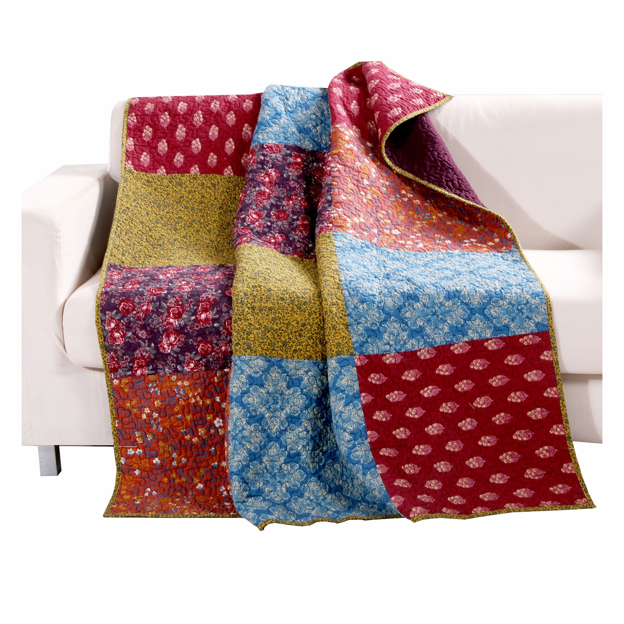 60 x 50 Inches Cotton Throw Blanket with Patchwork, Multicolor