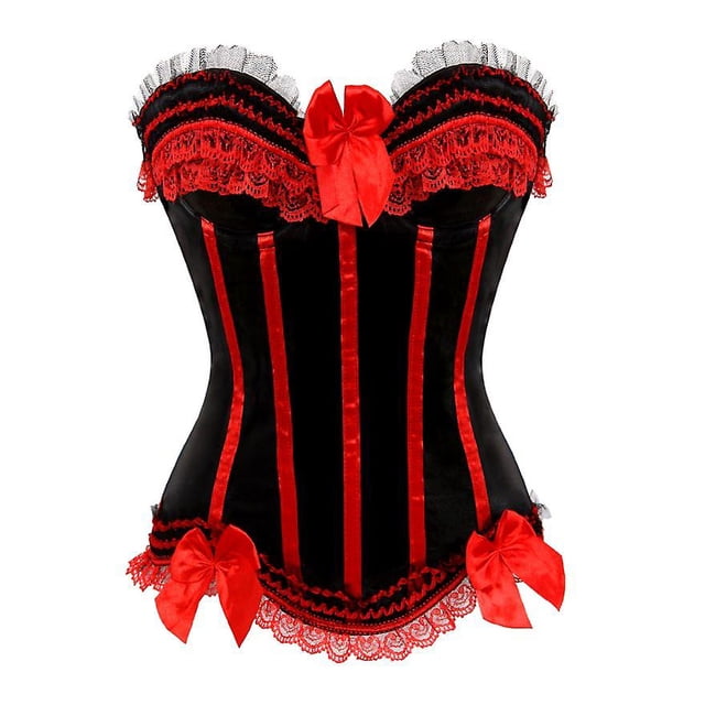 Sexy Satin Lace Overlay Corset Bustier Overbust Burlesque Corselet Top Bodyshaper Lingerie Showgirl Party Costume Plus Size