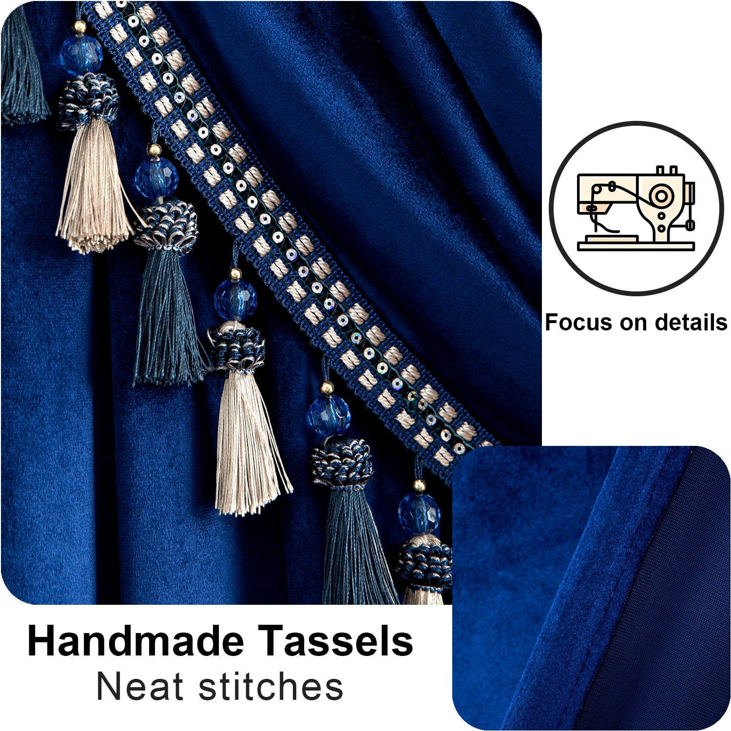 VOGOL Blue Velvet Kitchen Valance, Decorative Waterfall Curtain for Living Room Guest Room Windows, 59 inch Wide Rod Pocket, 1 Panel