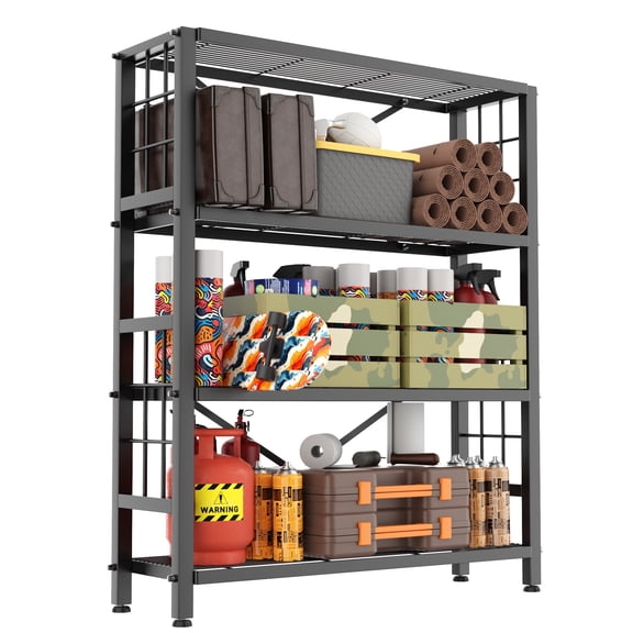 YOHKOH 4-Tier Heavy Duty Garage Shelving, Metal Storage Shelves Rack 1200LB for Basement Kitchen (Black, 37.8x14.2x50.2")