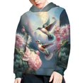 thumbnail image 5 of Xoenoiee Pullover Girls Hoodies Floral Hummingbird Peony Print Long Sleeve Sweatshirt Loose Top Clothing Sportwear with Kangaroo Pocket for Kids Hiking, Shopping, Walking, L, 5 of 7