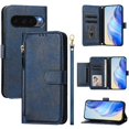 thumbnail image 2 of Zipper Wallet Case for Google Pixel 10 Pro XL 5G with Card Slots & Wrist Strap, Flip Cover Stand Blue, 2 of 5