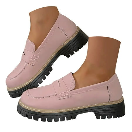 Mepaouo Dress Loafers for Women Leather Platform Mary Janes Shoes Casual Formal Work Shoes(Pink 8.5)