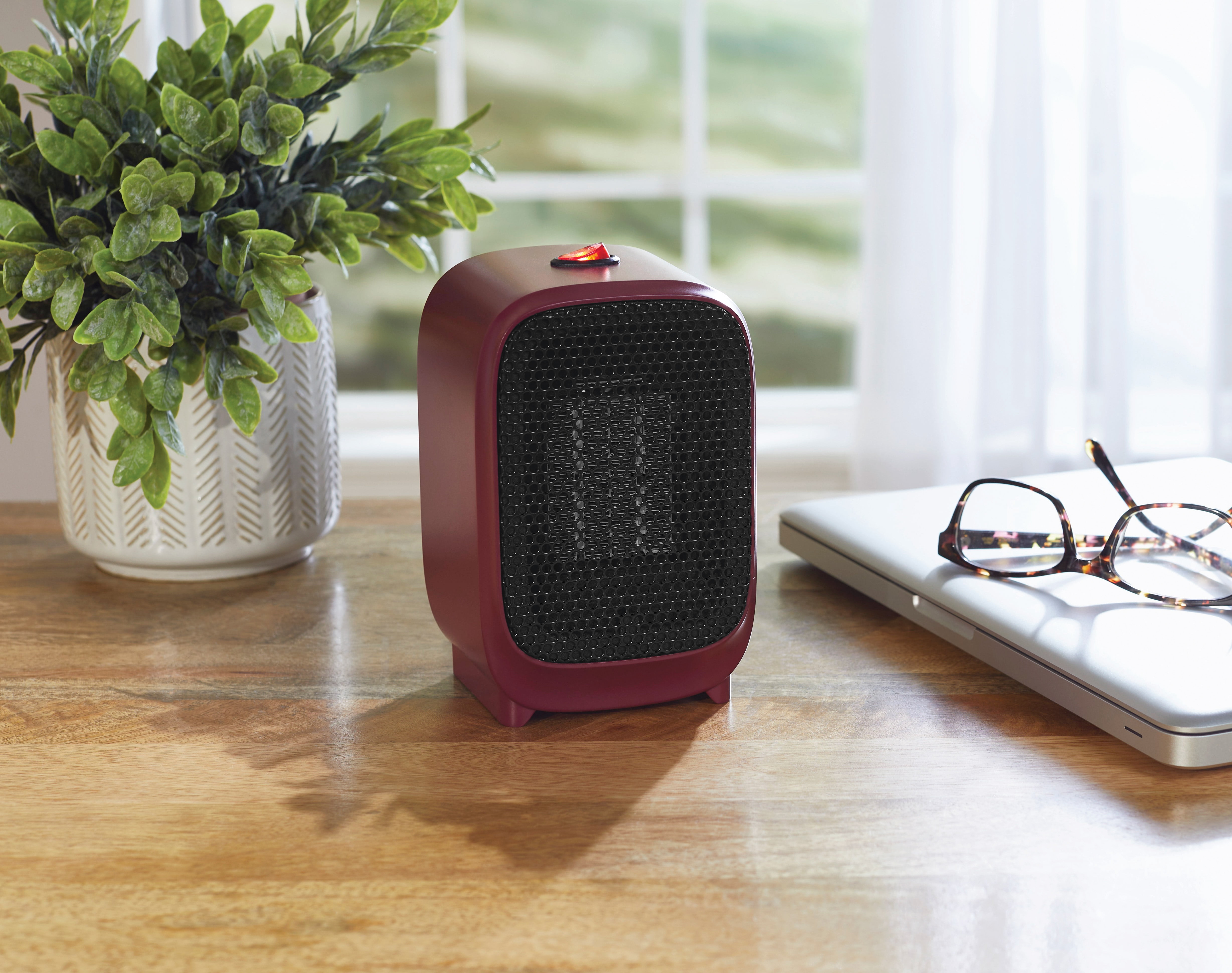 Mainstays Personal Electric Space Heater 400W for Indoor, Portable Electric Heater for Home, PTC Ceramic for Fast Safe Energy Efficiency, Red
