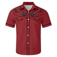 thumbnail image 3 of HOWPAY Button down Shirts for Men Short Sleeve Western Cowboy Print Holiday Beach Tops Stretch Casual Loose Fit Oversized Soft Summer Clothes Red XL, 3 of 3