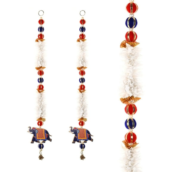 Set of 2 Artificial White Flower Garland String with Elephants Wall Hanging for Home Door Wall Temple for Indian Traditional Festival Diwali Decorations Home Door (Size:- 22 Inches / 1.75 Feet's)