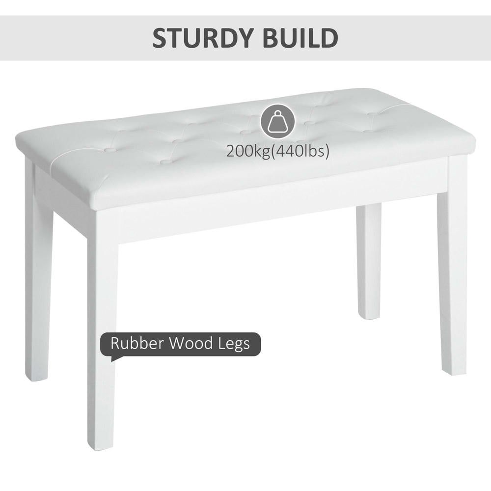 Resenkos Duet Piano Bench - Faux Leather Padded Cushion, Wooden Frame, Button Tufted Keyboard Bench, White