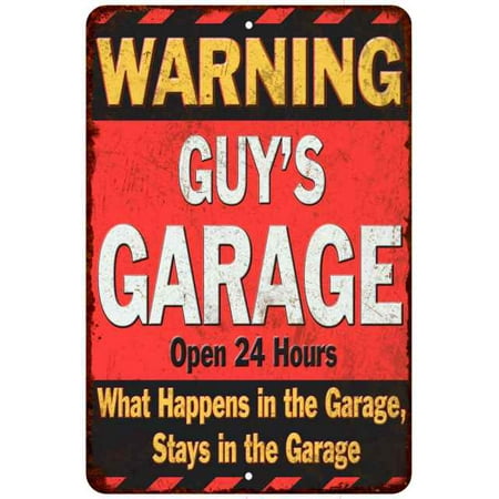 GUY'S Garage Warning Man Cave Wall Décor 8x12 x 18 Matte Finish Metal (Best Way To Finish Garage Walls)