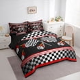 thumbnail image 2 of Castle Fairy Race Flag Graphic Twin Bedding Sets 7-Piece for Boys, Flaming Tire Art Bedding Comforter Set for Bedroom, Black Red,Black Reversible, 2 of 7