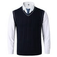 thumbnail image 2 of JTieacloth Cardigan Sweater Mens Autumn And Winter Fashion Casual Pullover Stripe Contrast Knitted Sweater Vest(Blue), 2 of 4