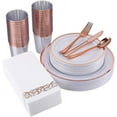 thumbnail image 7 of Focusline [175pack] Disposable Dinnerware Set 25 Guest-50 Rose Gold Rim Plastic Plates-25 Rose Gold Plastic Silverware-25 Rose Gold Plastic Cups-25 Linen Feel Paper Napkins, 7 of 7