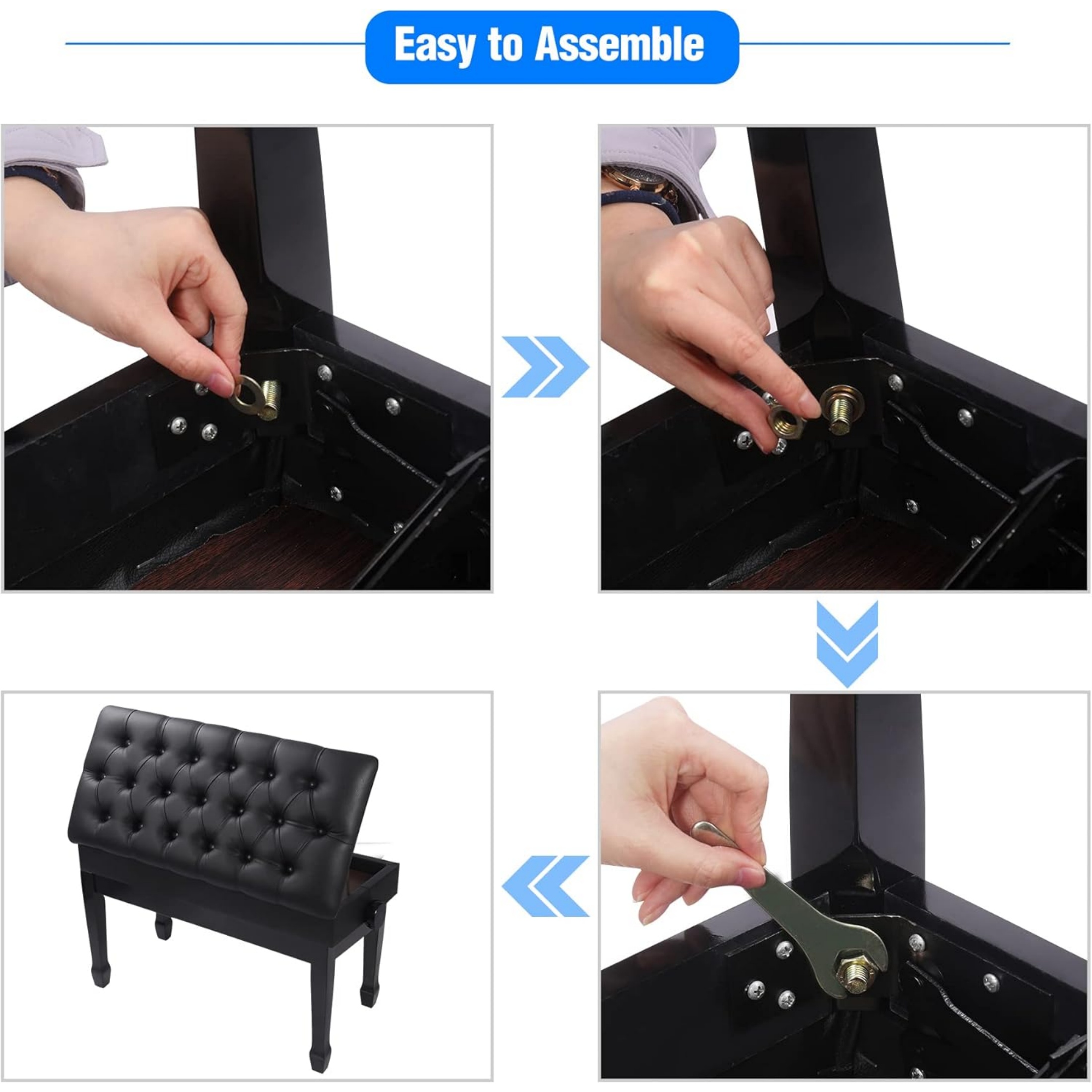 REDCAMP Adjustable Duet Piano Bench with Storage,Heavy Duty Wooden Double Keyboard Piano Bench Seat with PU Leather Cushion,Black