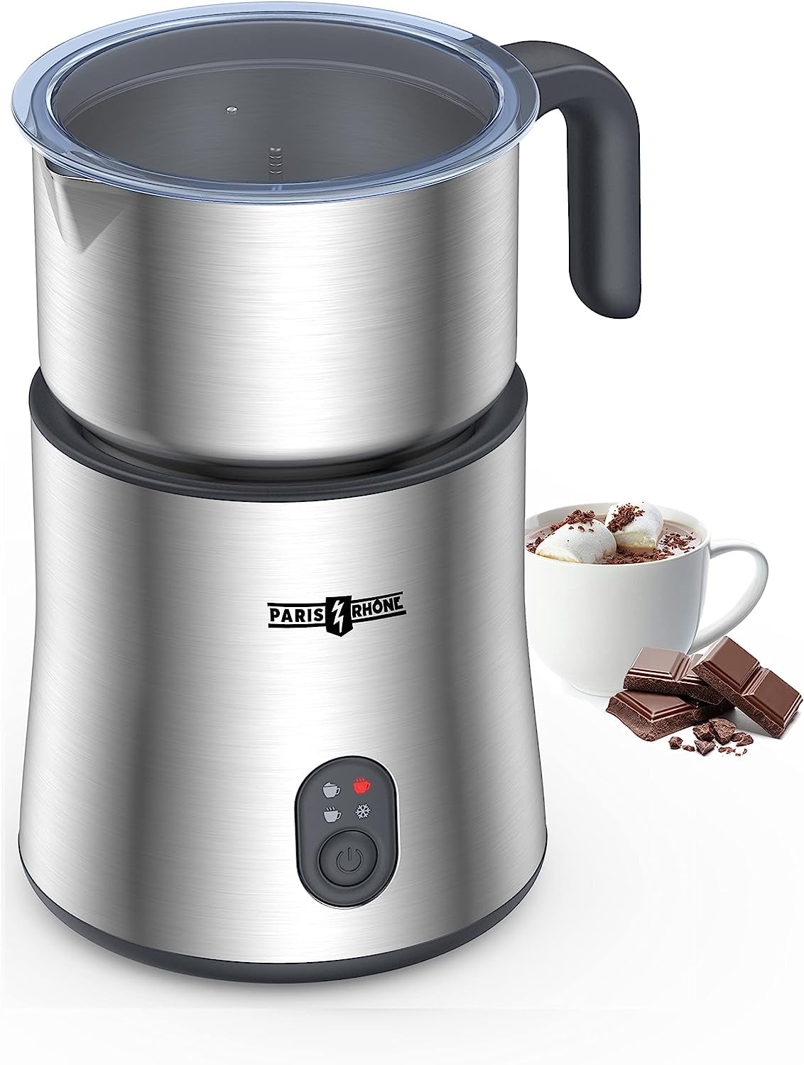 Paris Rhône Milk Frother and Steamer, 4 in 1 Detachable Milk Warmer, 500ML  Hot Chocolate Maker and Electric Milk Heater, Food Grade Stainless Steel